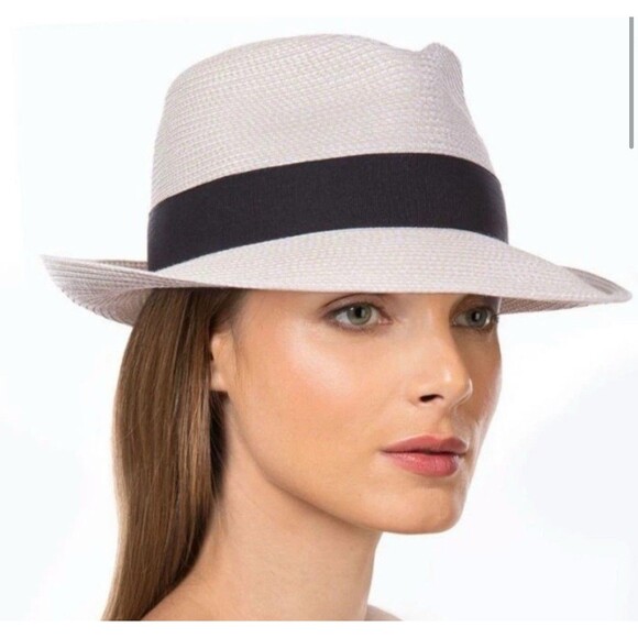 Eric Javits Squishee Classic Fedora Hat In Cream & Black Band New - Picture 8 of 11